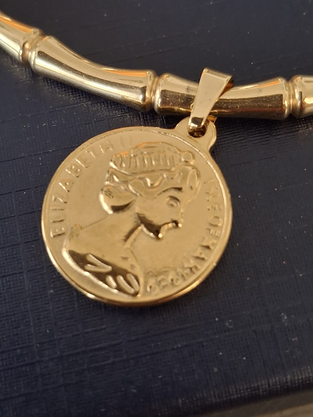 Gold Bamboo Hoop Bracelet with Coin Charm - Picture 3 of 3
